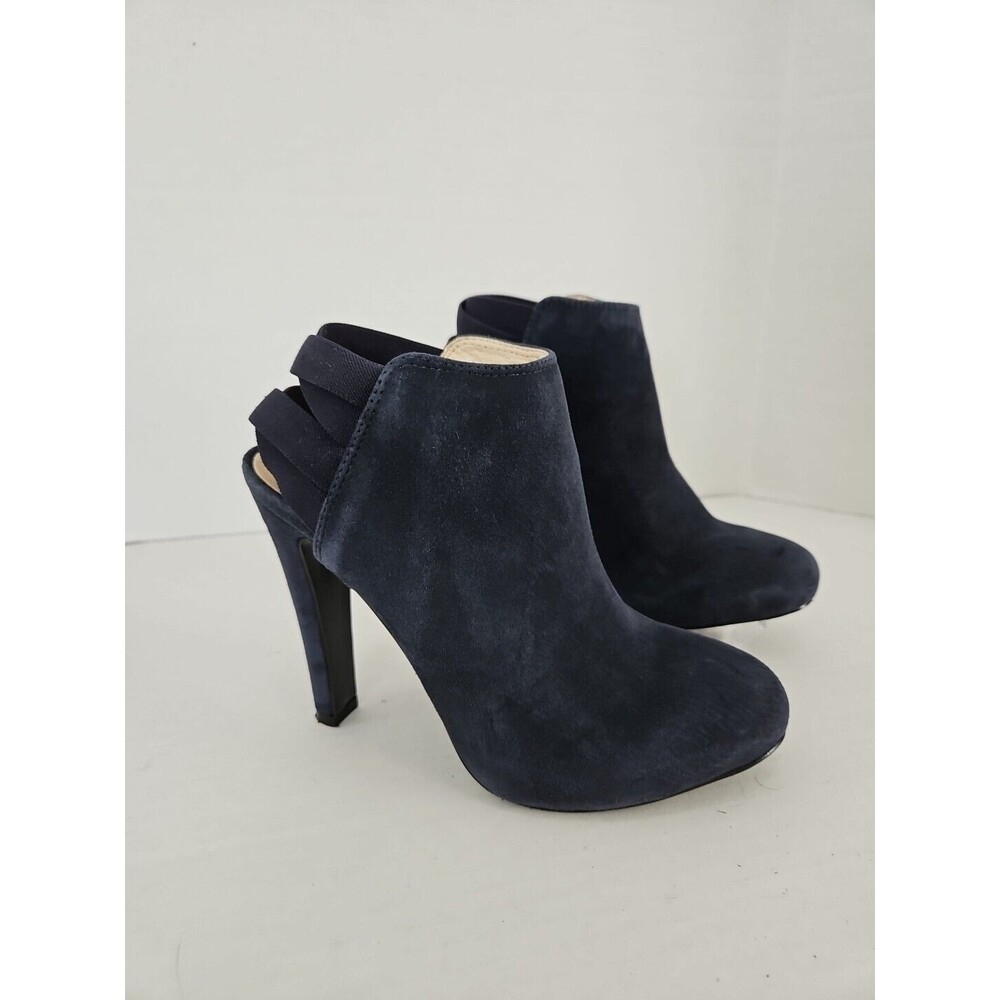 Nine West Blaiseo Genuine Blue Suede Stiletto Heel Bootie 6.5 Elastic X-Back 90s